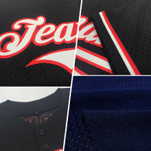 Load image into Gallery viewer, Custom Navy White-Red Mesh Authentic Throwback Baseball Jersey
