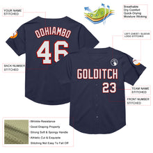 Load image into Gallery viewer, Custom Navy White-Red Mesh Authentic Throwback Baseball Jersey
