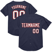 Load image into Gallery viewer, Custom Navy White-Red Mesh Authentic Throwback Baseball Jersey
