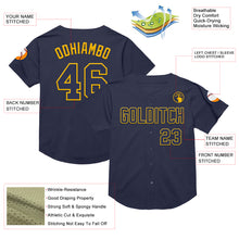 Load image into Gallery viewer, Custom Navy Gold Mesh Authentic Throwback Baseball Jersey
