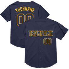 Load image into Gallery viewer, Custom Navy Gold Mesh Authentic Throwback Baseball Jersey
