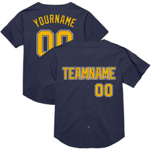 Load image into Gallery viewer, Custom Navy Gold-White Mesh Authentic Throwback Baseball Jersey
