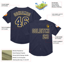 Load image into Gallery viewer, Custom Navy White-Gold Mesh Authentic Throwback Baseball Jersey
