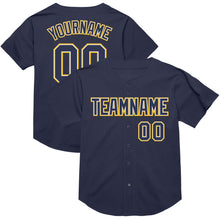 Load image into Gallery viewer, Custom Navy White-Gold Mesh Authentic Throwback Baseball Jersey
