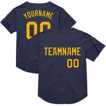 Load image into Gallery viewer, Custom Navy Gold Mesh Authentic Throwback Baseball Jersey
