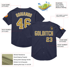 Load image into Gallery viewer, Custom Navy Old Gold-White Mesh Authentic Throwback Baseball Jersey
