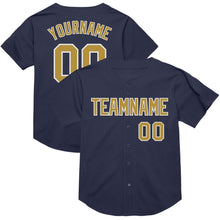 Load image into Gallery viewer, Custom Navy Old Gold-White Mesh Authentic Throwback Baseball Jersey
