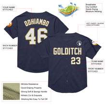 Load image into Gallery viewer, Custom Navy White-Old Gold Mesh Authentic Throwback Baseball Jersey
