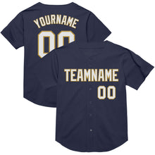 Load image into Gallery viewer, Custom Navy White-Old Gold Mesh Authentic Throwback Baseball Jersey
