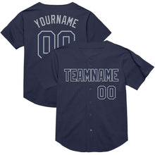 Load image into Gallery viewer, Custom Navy Gray Mesh Authentic Throwback Baseball Jersey
