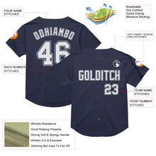 Load image into Gallery viewer, Custom Navy White-Gray Mesh Authentic Throwback Baseball Jersey
