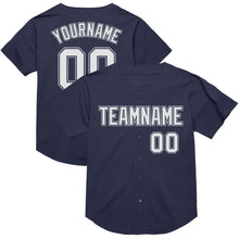 Load image into Gallery viewer, Custom Navy White-Gray Mesh Authentic Throwback Baseball Jersey
