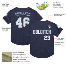 Load image into Gallery viewer, Custom Navy White-Light Blue Mesh Authentic Throwback Baseball Jersey
