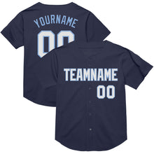 Load image into Gallery viewer, Custom Navy White-Light Blue Mesh Authentic Throwback Baseball Jersey
