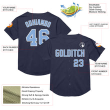 Load image into Gallery viewer, Custom Navy Light Blue-White Mesh Authentic Throwback Baseball Jersey
