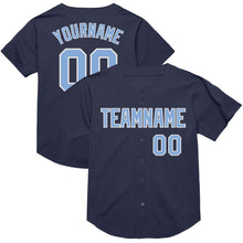 Load image into Gallery viewer, Custom Navy Light Blue-White Mesh Authentic Throwback Baseball Jersey
