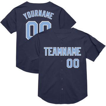 Custom Navy Light Blue-White Mesh Authentic Throwback Baseball Jersey