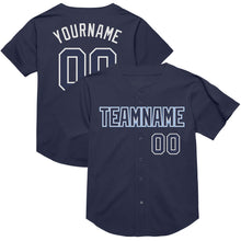 Load image into Gallery viewer, Custom Navy White-Light Blue Mesh Authentic Throwback Baseball Jersey
