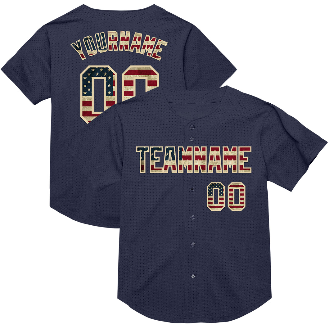 Custom Navy Vintage USA Flag-Cream Mesh Authentic Throwback Baseball Jersey