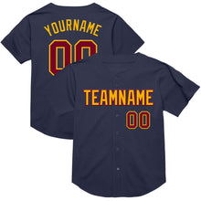 Load image into Gallery viewer, Custom Navy Maroon-Gold Mesh Authentic Throwback Baseball Jersey
