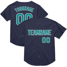 Load image into Gallery viewer, Custom Navy Teal-White Mesh Authentic Throwback Baseball Jersey
