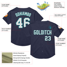 Load image into Gallery viewer, Custom Navy White-Teal Mesh Authentic Throwback Baseball Jersey
