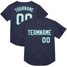 Load image into Gallery viewer, Custom Navy White-Teal Mesh Authentic Throwback Baseball Jersey
