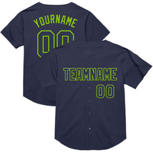 Load image into Gallery viewer, Custom Navy Neon Green Mesh Authentic Throwback Baseball Jersey
