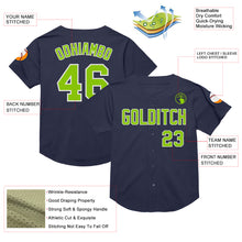 Load image into Gallery viewer, Custom Navy Neon Green-White Mesh Authentic Throwback Baseball Jersey
