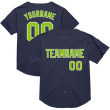 Load image into Gallery viewer, Custom Navy Neon Green-White Mesh Authentic Throwback Baseball Jersey
