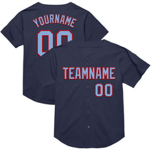 Load image into Gallery viewer, Custom Navy Light Blue-Red Mesh Authentic Throwback Baseball Jersey
