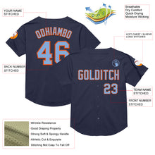 Load image into Gallery viewer, Custom Navy Light Blue-Orange Mesh Authentic Throwback Baseball Jersey
