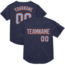 Load image into Gallery viewer, Custom Navy Light Blue-Orange Mesh Authentic Throwback Baseball Jersey
