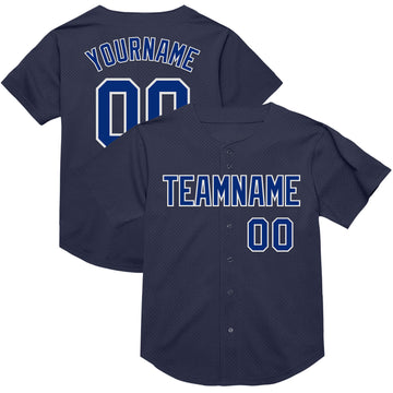 Custom Navy Royal-White Mesh Authentic Throwback Baseball Jersey