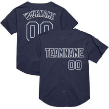 Load image into Gallery viewer, Custom Navy White-Gray Mesh Authentic Throwback Baseball Jersey
