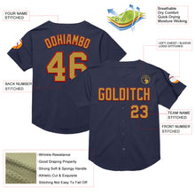 Load image into Gallery viewer, Custom Navy Old Gold-Red Mesh Authentic Throwback Baseball Jersey
