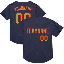 Load image into Gallery viewer, Custom Navy Old Gold-Red Mesh Authentic Throwback Baseball Jersey
