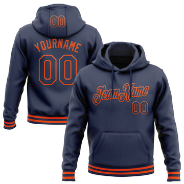Custom Stitched Navy Orange Sports Pullover Sweatshirt Hoodie