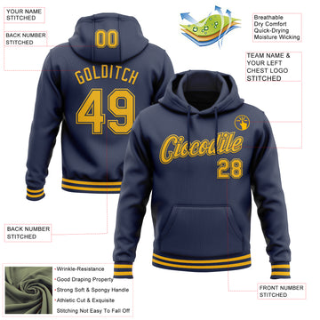Custom Stitched Navy Gold Sports Pullover Sweatshirt Hoodie