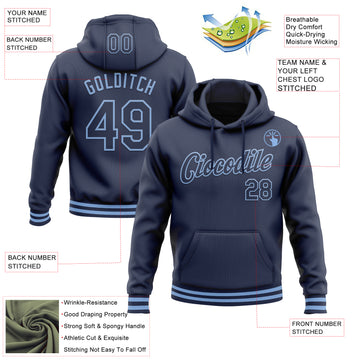 Custom Stitched Navy Light Blue Sports Pullover Sweatshirt Hoodie