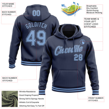 Custom Stitched Navy Light Blue Sports Pullover Sweatshirt Hoodie