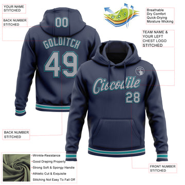 Custom Stitched Navy Gray-Teal Sports Pullover Sweatshirt Hoodie