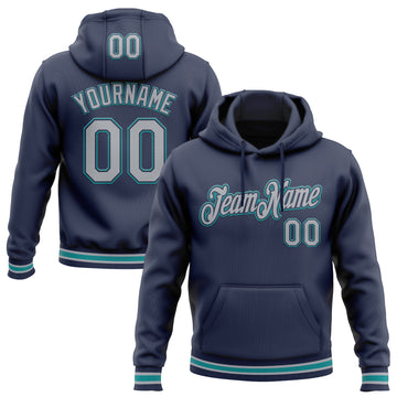 Custom Stitched Navy Gray-Teal Sports Pullover Sweatshirt Hoodie
