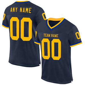 Custom Navy Gold-Royal Mesh Authentic Throwback Football Jersey