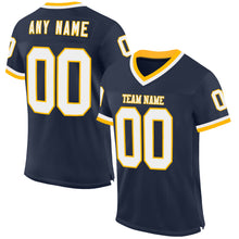 Load image into Gallery viewer, Custom Navy White-Gold Mesh Authentic Throwback Football Jersey
