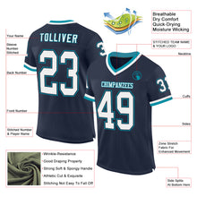 Load image into Gallery viewer, Custom Navy White-Teal Mesh Authentic Throwback Football Jersey
