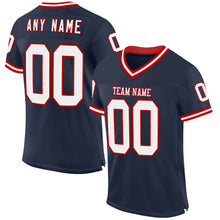 Load image into Gallery viewer, Custom Navy White-Red Mesh Authentic Throwback Football Jersey
