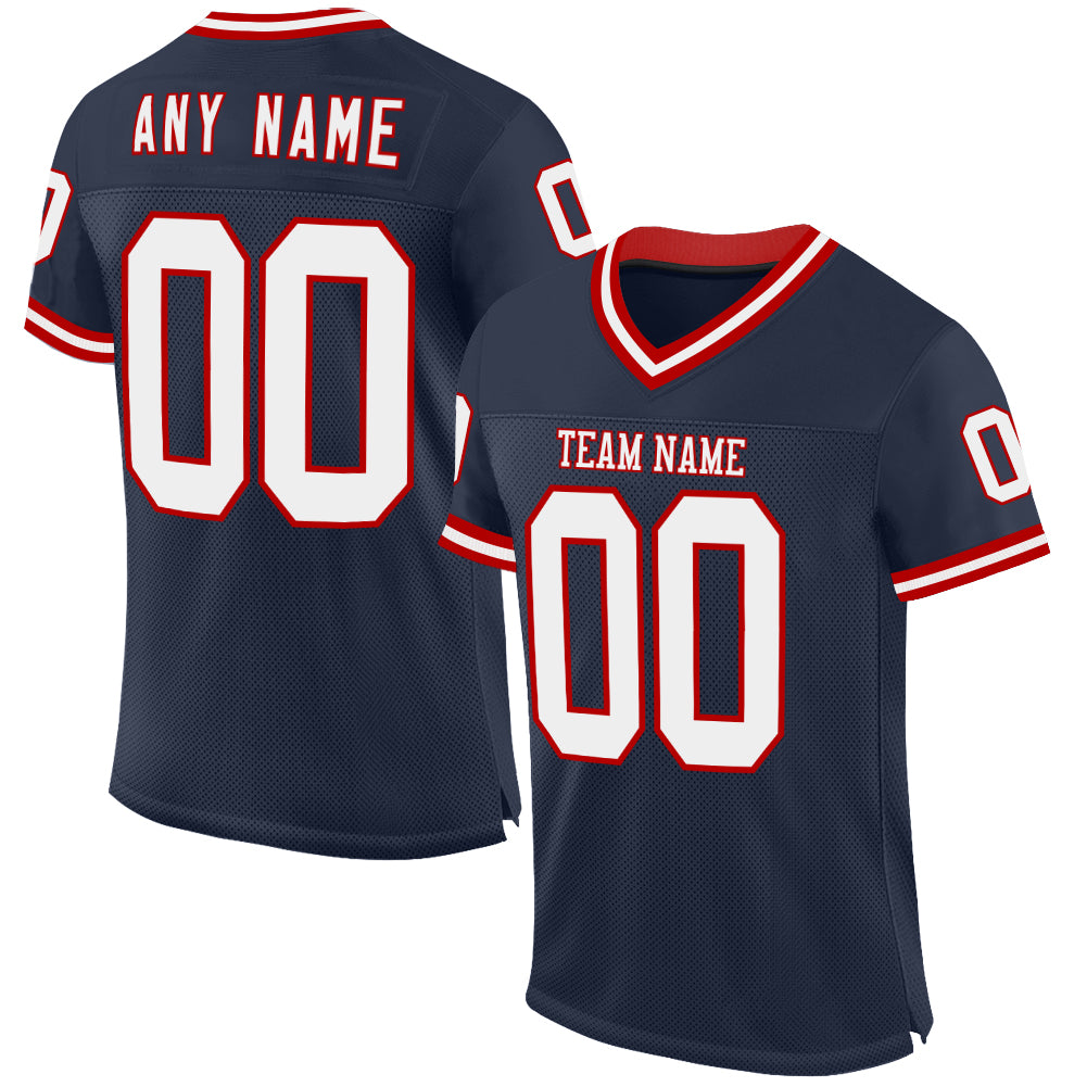 Custom Navy White-Red Mesh Authentic Throwback Football Jersey