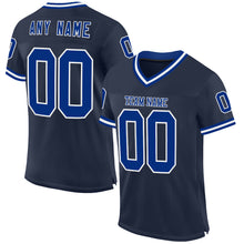 Load image into Gallery viewer, Custom Navy Royal-White Mesh Authentic Throwback Football Jersey
