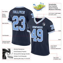 Load image into Gallery viewer, Custom Navy Light Blue-White Mesh Authentic Throwback Football Jersey
